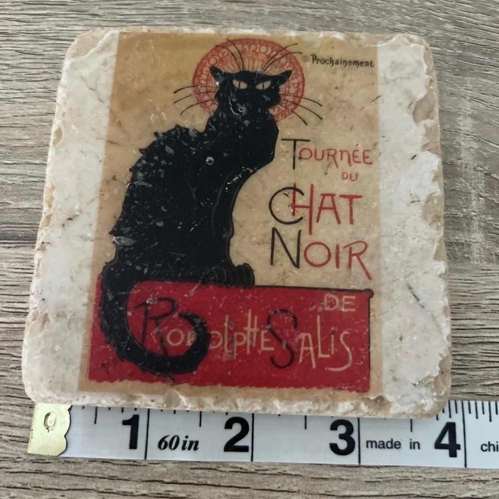 Tournée Du Chat Noir Tumbled Marble Art and Stone Coaster 3.75” 10.2oz